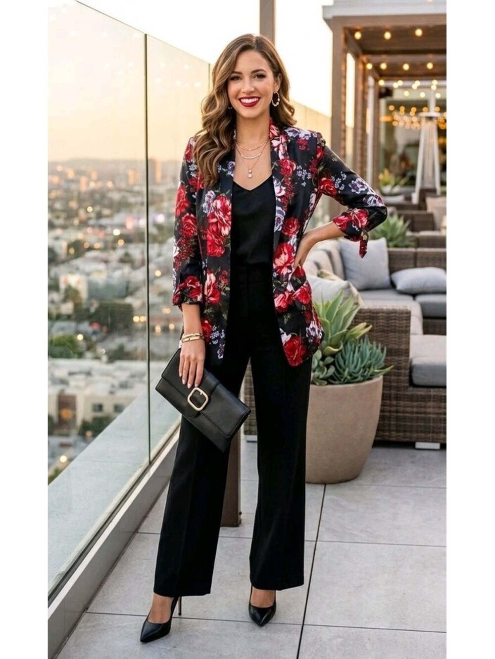 Loft Blazer Navy Floral US SIZE Small Oversized Blue & Red